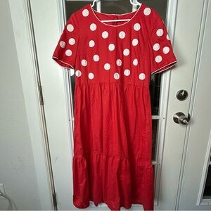 Vintage Italian Designer Leonia Polvani Red White Polka Dot Tiered Midi Dress